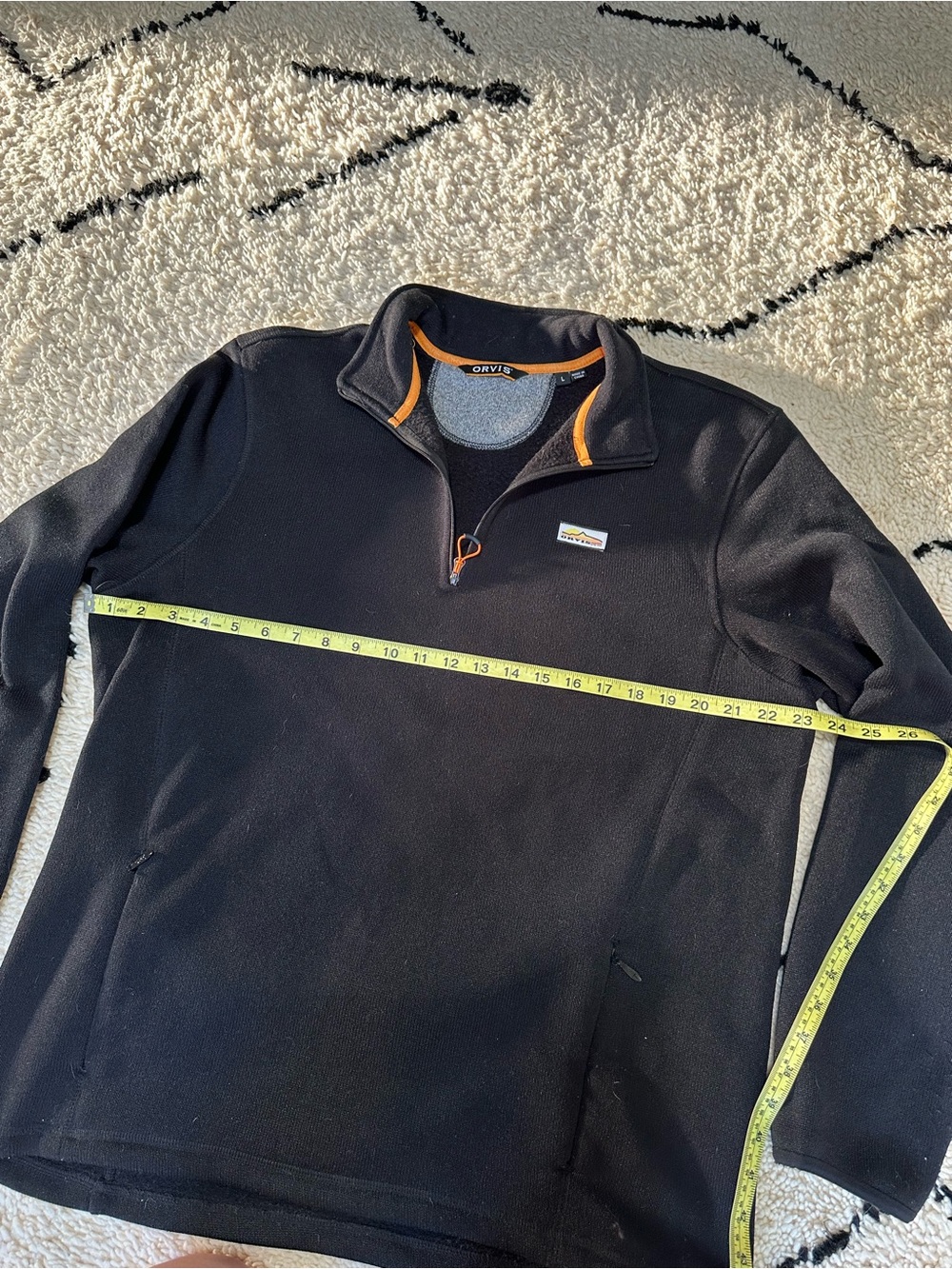 Orvis Men's Black Quarter-Zip Pullover with Orange Accents - Picture 4 of 6